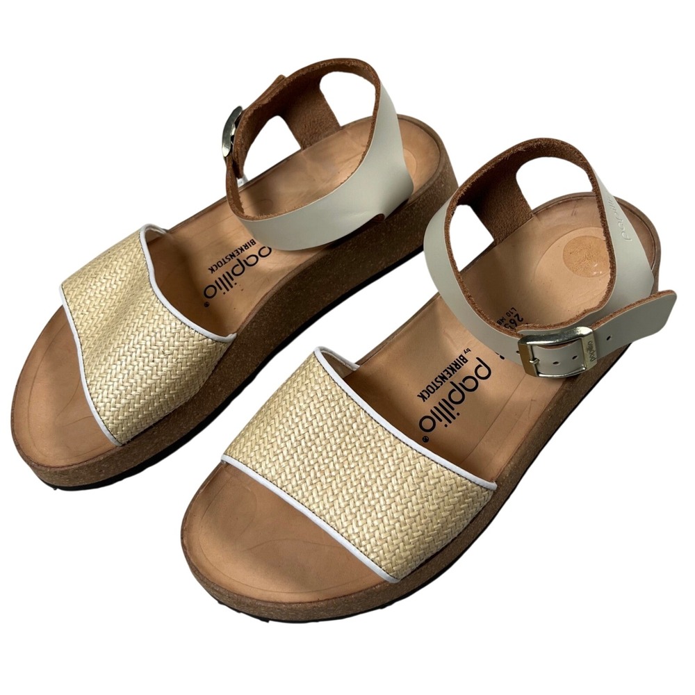 New Birkenstock Glenda Cream Raffia Leather Platform Sandals Women EU 41 US 10